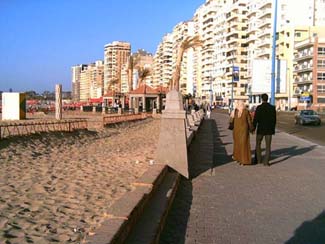 The courniche and the beach in Alexandria