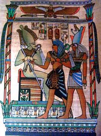 papyrus painting of Osiris and Horus